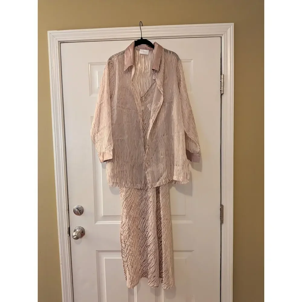 Cabernet Sleepwear Lounge Set NWT Sheer Gold Zebra Duster Slip Dress Size Medium